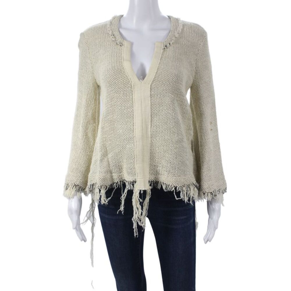 IRO Womens Bohemian V Neck Pullover Sweater Ivory Size 34